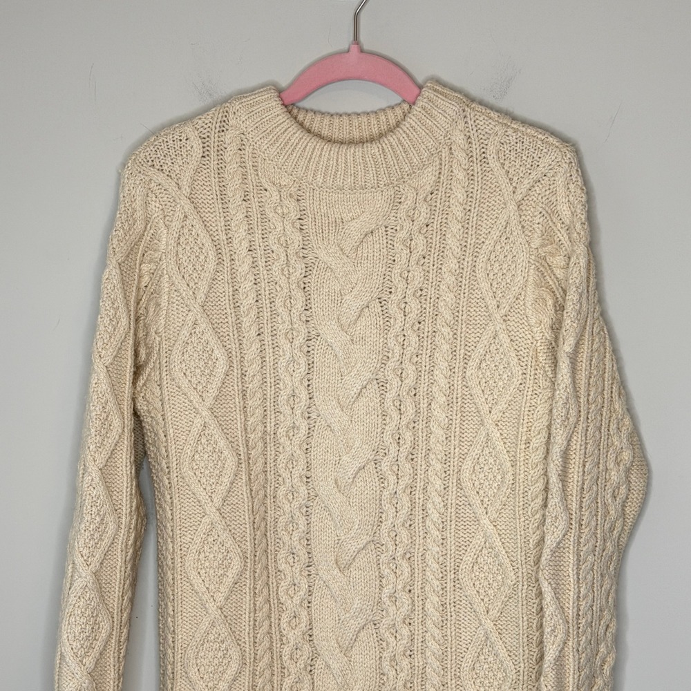 Ralph Lauren Double RL Cable Knit Wool Silk Sweater Dress Cream Mock Neck Medium - Picture 6 of 16